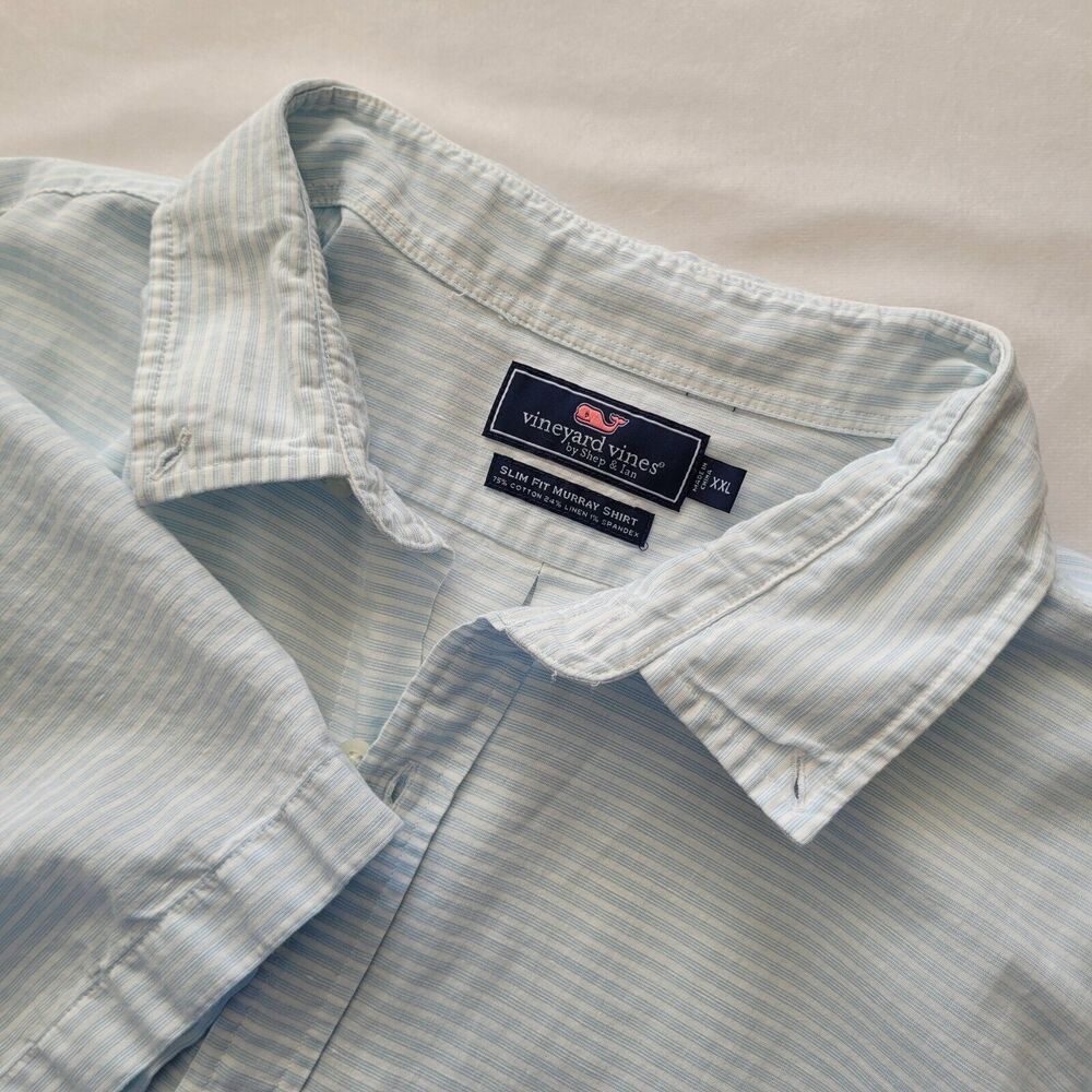 Vineyard Vines Mens Button Down Shirt Size XXL Slim Fit Murray Cotton Linen